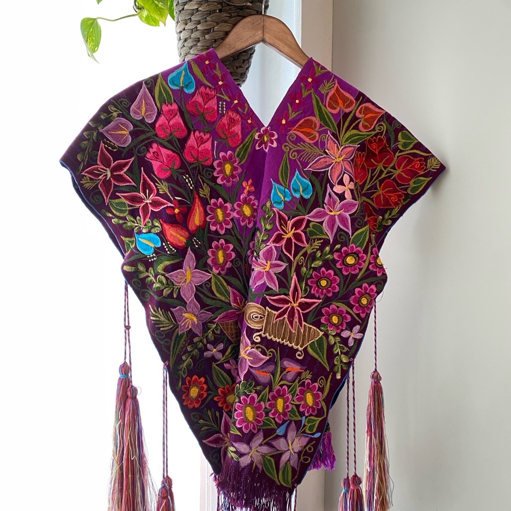 Vibrant Floral Embroidered Poncho